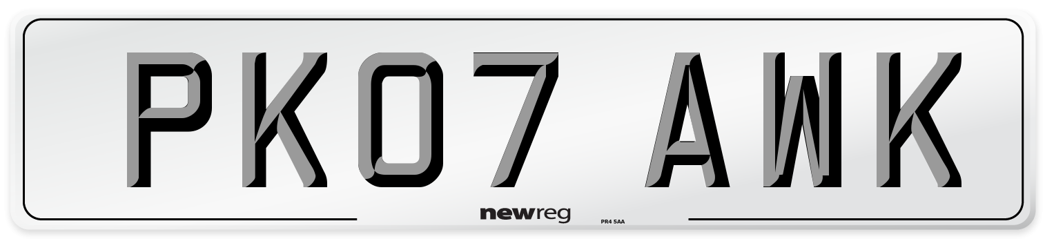 PK07 AWK Number Plate from New Reg